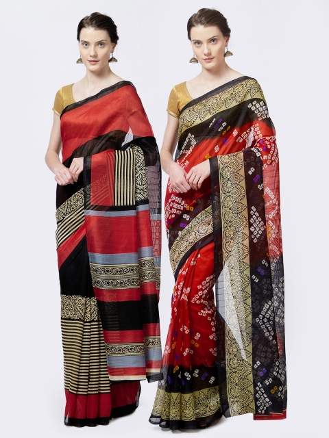 

Rajesh Silk Mills Women Pack of Two Printed Sarees, Red