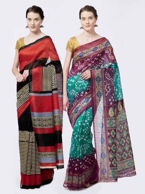 

Rajesh Silk Mills Women Pack of 2 Printed Sarees, Red