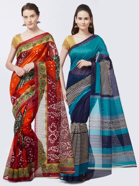 

Rajesh Silk Mills Women Pack of 2 Printed Sarees, Orange