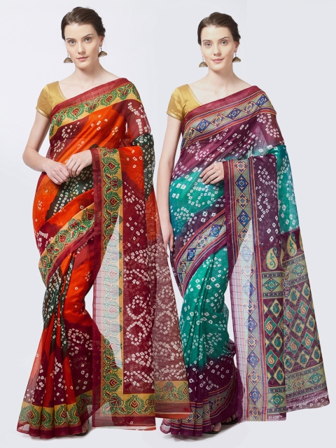

Rajesh Silk Mills Women Pack of 2 Printed Sarees, Orange
