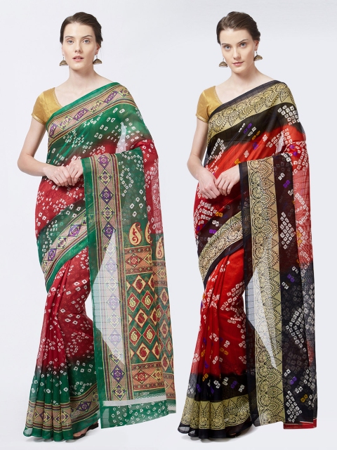 

Rajesh Silk Mills Women Pack of 2 Printed Sarees, Red