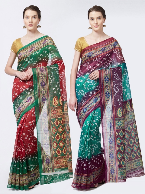 

Rajesh Silk Mills Women Pack of 2 Printed Sarees, Red