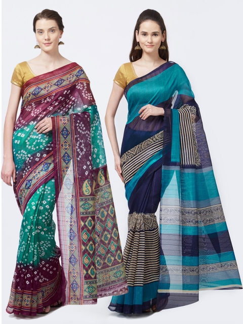 

Rajesh Silk Mills Women Pack of 2 Printed Sarees, Green