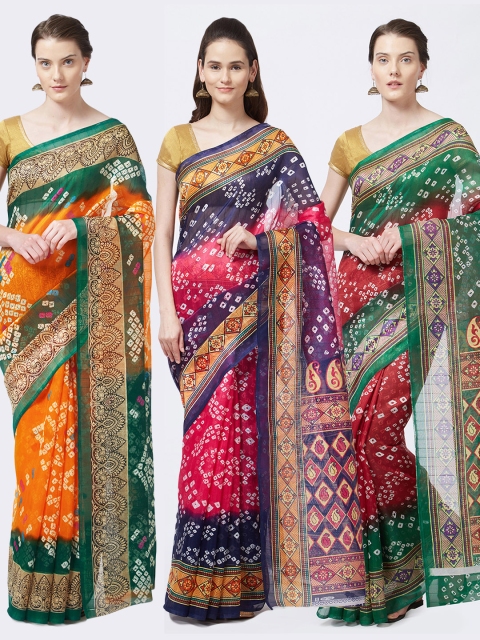 

Rajesh Silk Mills Women Pack of 3 Bhagalpuri Bandhani Print Sarees, Yellow