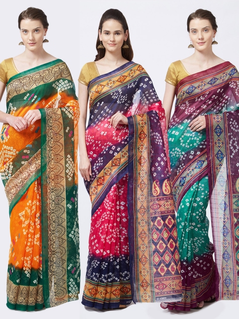 

Rajesh Silk Mills Women Pack of 3 Printed Sarees, Orange