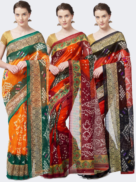 

Rajesh Silk Mills Women Pack of 3 Printed Sarees, Orange