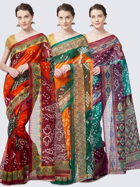 

Rajesh Silk Mills Women Pack of 3 Printed Sarees, Red