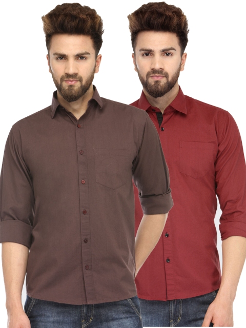 

JAINISH Men Pack of 2 Solid Shirts, Brown