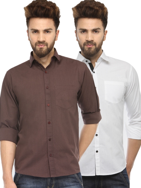 

JAINISH Men Pack of 2 Solid Shirts, Brown