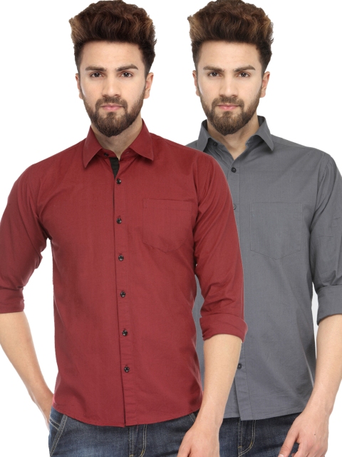 

JAINISH Men Pack of 2 Solid Shirts, Maroon