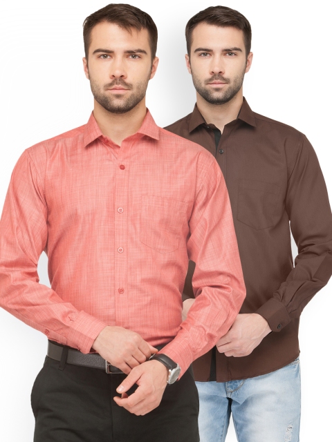 

JAINISH Men Pack of 2 Solid Shirts, Coral