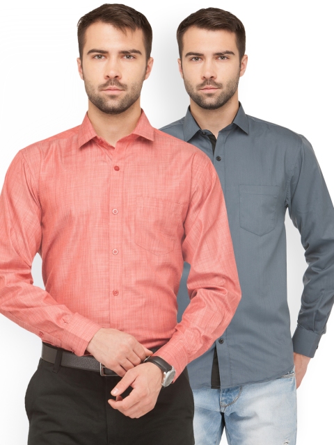 

JAINISH Men Pack of 2 Solid Shirts, Coral