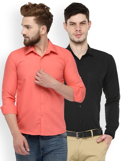 

JAINISH Men Pack of 2 Solid Shirts, Coral