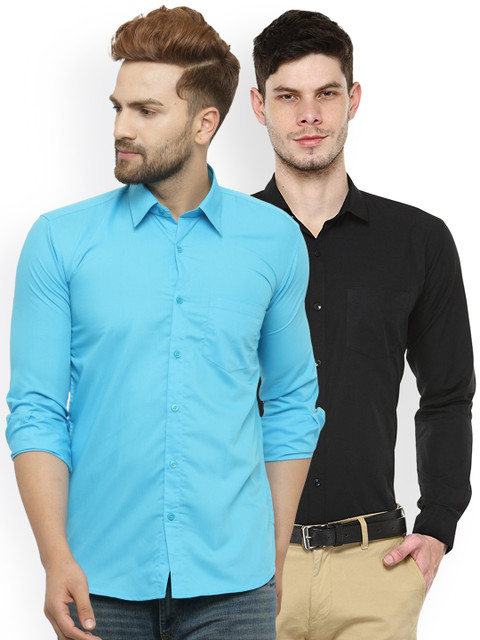 

JAINISH Men Pack of 2 Solid Shirts, Turquoise blue