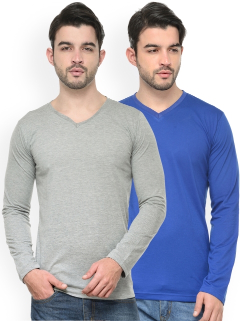 

Friskers Men Pack of 2 Solid T-shirts, Blue