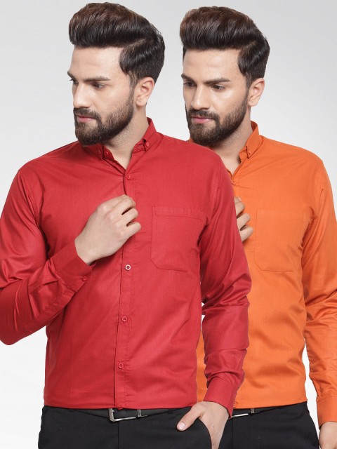 

JAINISH Men Pack of Two Solid Classic Slim-Fit Shirts, Red