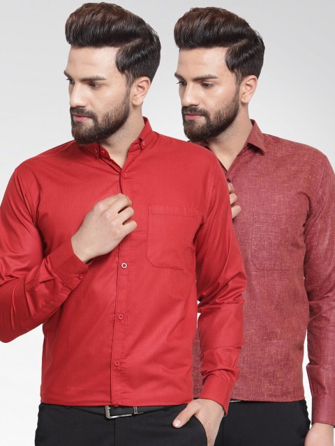 

JAINISH Men Pack of Two Solid Classic Slim-Fit Shirts, Red