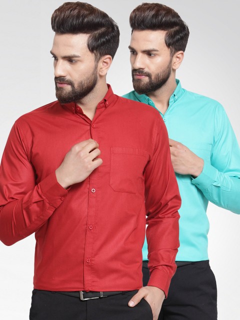 

JAINISH Men Pack of Two Solid Classic Slim-Fit Shirts, Red