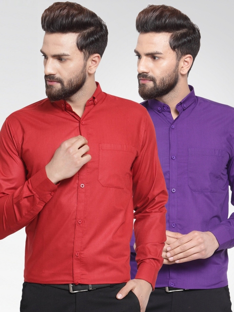 

JAINISH Men Pack of Two Solid Classic Slim-Fit Shirts, Red