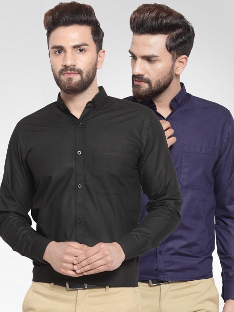 

JAINISH Men Pack of Two Solid Classic Slim-Fit Shirts, Navy blue