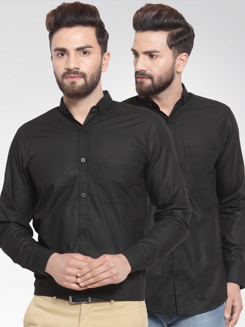 

JAINISH Men Pack of 2 Solid Black Classic Slim-Fit Shirts