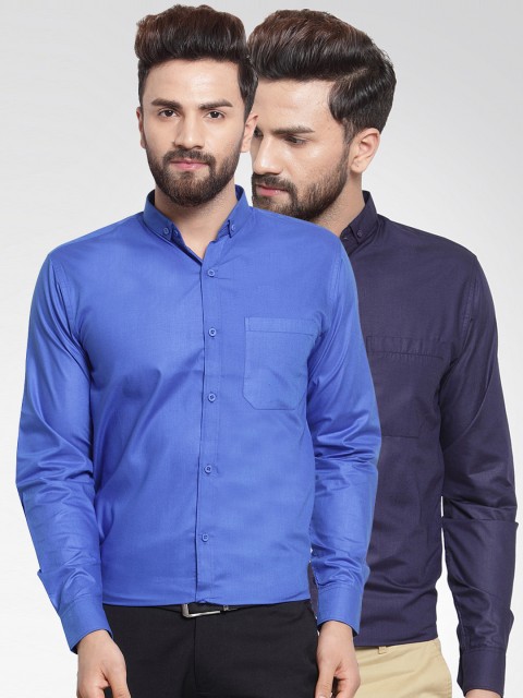 

JAINISH Men Pack of 2 Solid Classic Slim-Fit Shirts, Navy blue