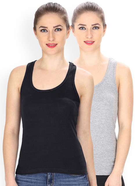 

Friskers Women Pack of 2 Solid Tank Tops, Black