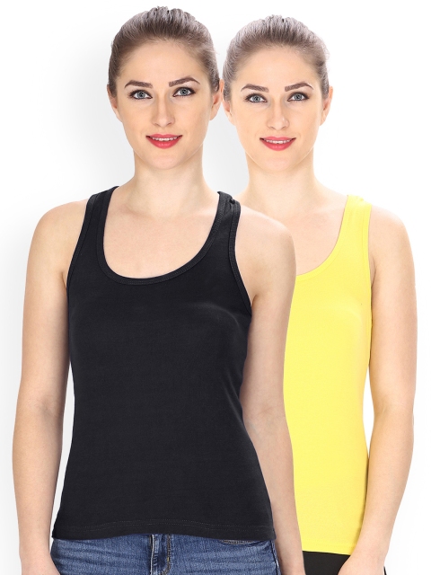 

Friskers Women Pack of 2 Solid Tank Tops, Black