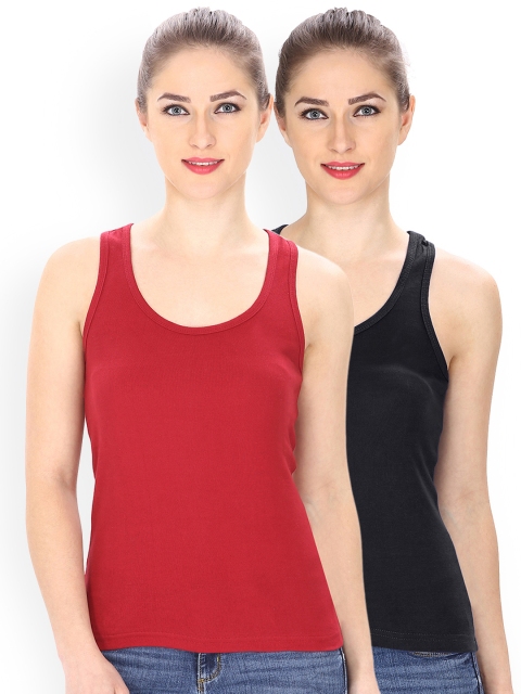 

Friskers Women Pack of 2 Solid Tank Tops, Red