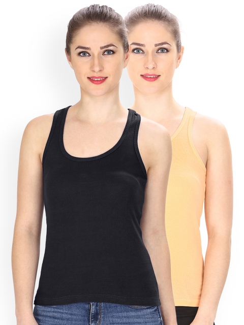 

Friskers Women Pack of 2 Solid Tank Tops, Black