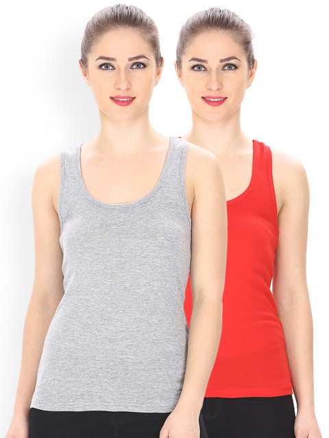 

Friskers Women Pack of 2 Solid Tank Tops, Grey melange