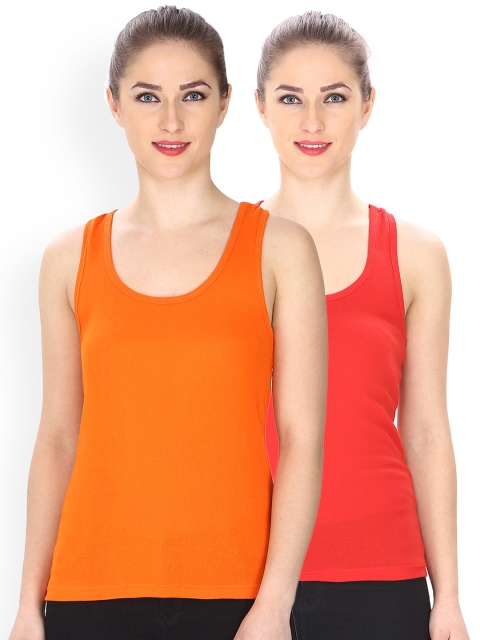 

Friskers Women Pack of 2 Solid Tank Tops, Orange