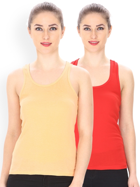 

Friskers Women Pack of 2 Solid Tank Tops, Beige