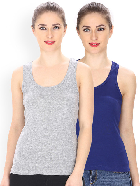 

Friskers Women Pack of 2 Solid Tank Tops, Grey melange