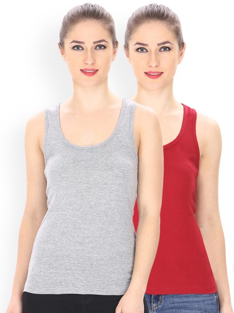 

Friskers Women Pack of 2 Solid Tank Tops, Grey melange