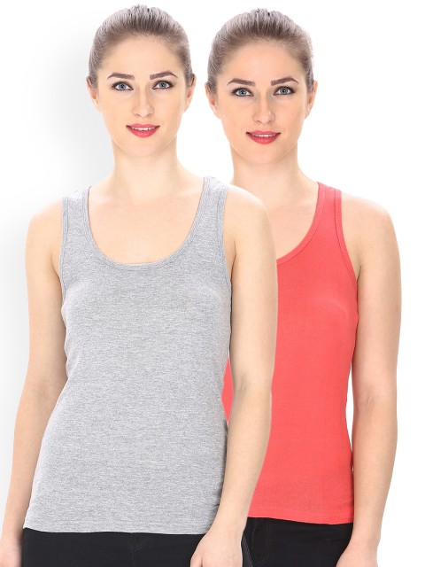 

Friskers Women Pack of 2 Solid Tank Tops, Grey melange