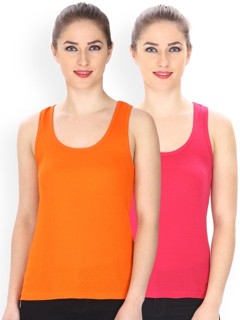 

Friskers Women Pack of 2 Solid Tank Tops, Orange