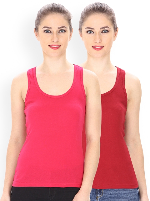 

Friskers Women Pack of 2 Solid Tank Tops, Pink