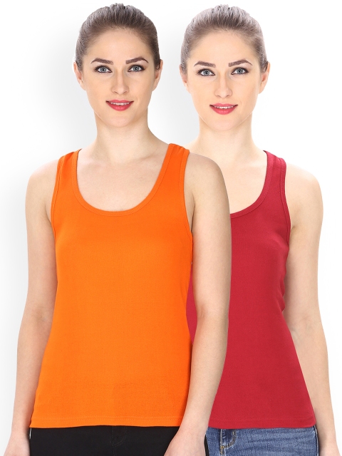 

Friskers Women Pack of Two Solid Tank Tops, Orange