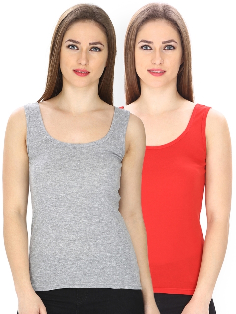 

Friskers Women Pack of 2 Solid Tank Tops, Red
