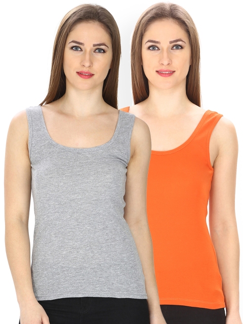 

Friskers Women Pack of 2 Solid Tank Tops, Orange