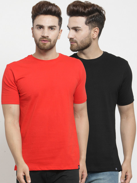 

Friskers Men Pack of 2 Solid Round Neck T-shirts, Black
