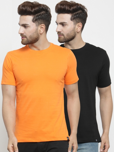 

Friskers Men Pack of 2 Solid Round Neck T-shirts, Orange
