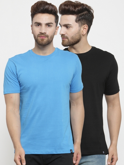 

Friskers Men Pack of 2 Solid Round Neck T-shirts, Black