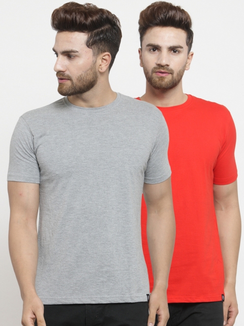 

Friskers Men Pack of 2 Solid T-shirts, Grey