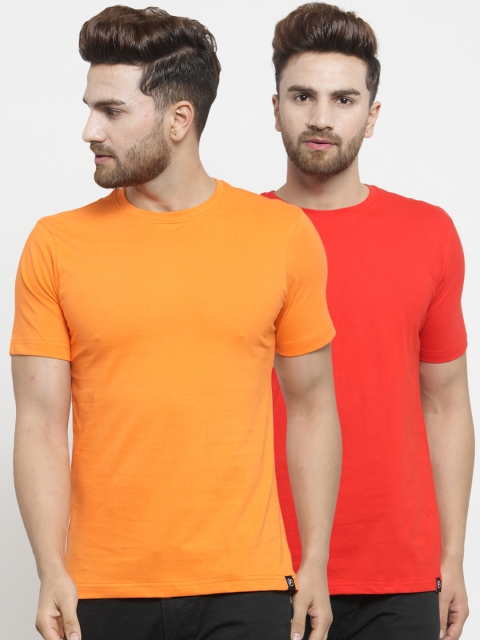

Friskers Men Pack of 2 Solid T-shirts, Orange