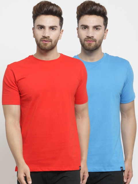 

Friskers Men Pack of 2 Solid T-shirts, Red