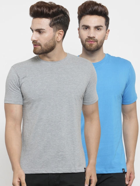 

Friskers Men Pack of 2 Solid T-shirts, Grey melange