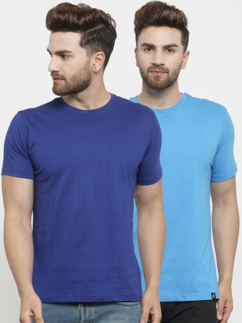 

Friskers Men Pack of 2 Solid T-shirts, Blue