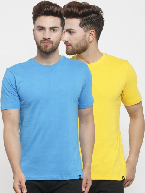 

Friskers Men Pack of 2 Solid T-shirts, Yellow